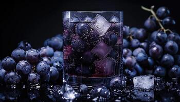 Grape Juice in a Glass with Ice and Fresh Grapes photo
