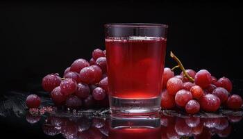 Glass of Grape Juice with Fresh Grapes and Water Drops photo
