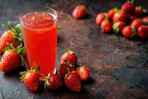 Glass of Strawberry Juice with Fresh Strawberries photo