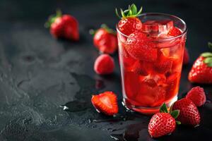 Glass of Strawberry-Infused Beverage with Fresh Berries photo