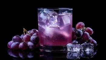 Refreshing Grape Juice with Ice Cubes and Grapes photo