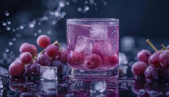 Purple Grape Juice with Ice Cubes and Grapes photo