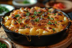 Close-up of Creamy Mac and Cheese with Toasted Topping and Parsley photo