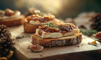 A slice of bread with a spread on it and a few leaves on it photo