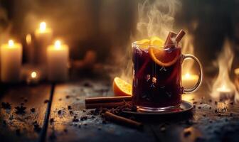 A mug of hot chocolate with a cinnamon stick in it photo