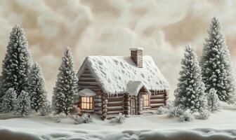 A small log cabin with a chimney and a window photo