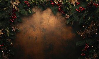A Christmas tree with red berries and gold leaves photo