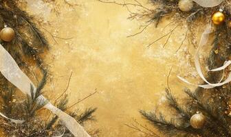 A gold background with a tree branch and a ribbon photo
