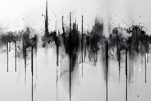 Abstract Black Ink Splatter Art on White Canvas for Modern Interiors photo