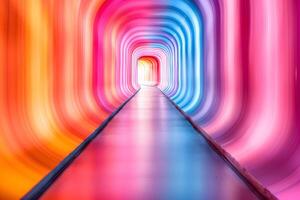 Vibrant Multicolor Tunnel with Neon Lights for Futuristic Design Concepts photo