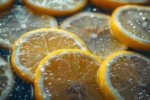 Fresh Sliced Lemons with Water Droplets for Refreshing Summer Concepts and Natural Design photo