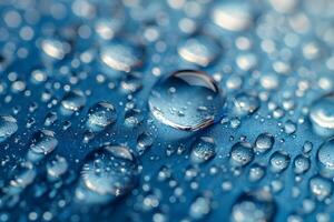 Macro View of Water Droplets on Blue Surface for Textures and Backgrounds photo