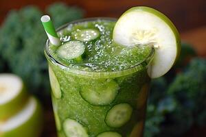 Refreshing Green Juice with Cucumber and Apple - Healthy Beverage Concept for Wellness and Diet photo