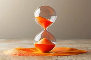 Elegant Hourglass with Flowing Sand on Smooth Surface - Concept of Time and Patience photo