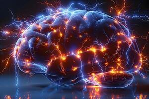 Digital Brain Concept Neural Network Visualization with Electric Currents for Tech and Science Design photo