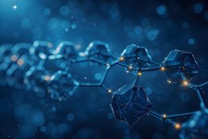 Molecular Structure on Abstract Blue Background with Focus on Science and Technology photo