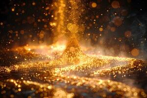 Golden Glitter Explosion and Sparkling Light Bokeh Abstract Background photo