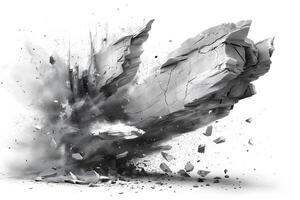 Dynamic Explosion of Rock Debris in Motion - Abstract Concept for Impact and Energy photo