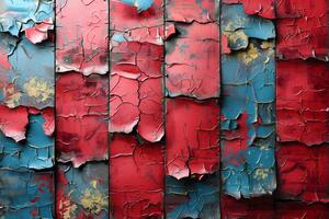 Abstract Textured Surface with Peeling Red and Blue Paint photo