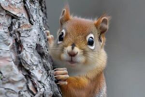 Curious Squirrel on Tree Bark in Natural Habitat photo