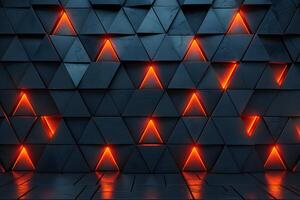 Futuristic Geometric Wall with Illuminated Triangular Patterns for Modern Design photo