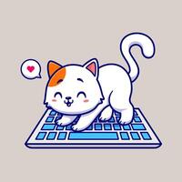 Cute Cat Playing On Keyboard Computer Cartoon vector