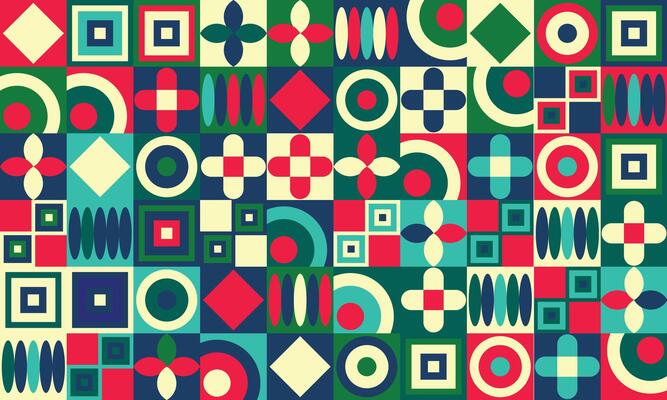 Colorful geometric mosaic pattern illustration with creative abstract shapes