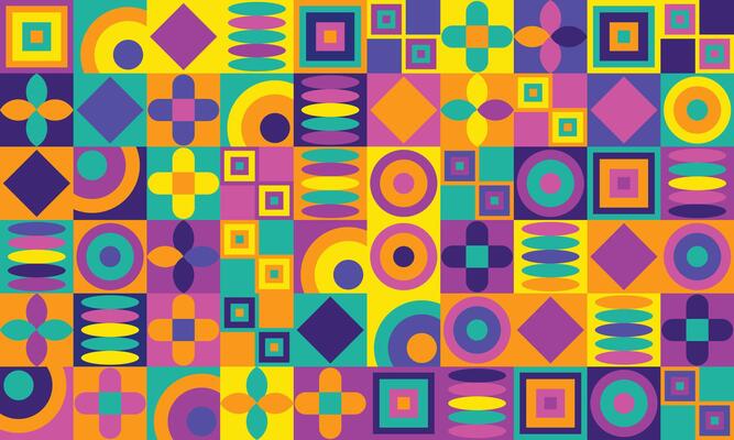 Colorful neo geometric pattern. Grid with color geometrical shapes