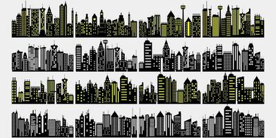 Set of different black horizontal night cityscape Pro Illustation vector