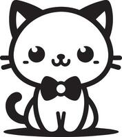 a drawing of a cat with a bow tie on it silhouette art style outline vector