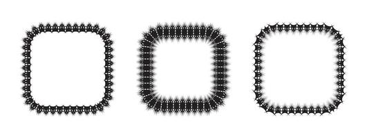 Three decorative frames in black and white. Spiky, jagged border, geometric, angular border. Bold contrast. Intricate, detailed borders enhance visual interest. Suitable for modern and classic design. vector