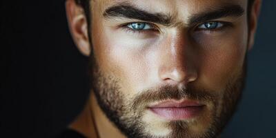 Close-up portrait of an attractive man with a serious expression. photo