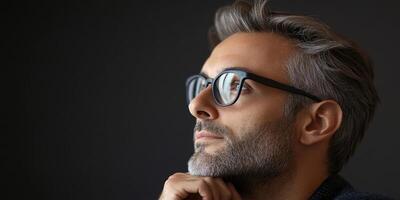Middle-aged attractive man in profile view, pondering, imagining, or daydreaming. photo