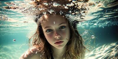 Beautiful girl beneath the water photo