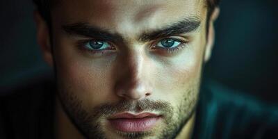 Close-up portrait of an attractive man with a serious expression. photo