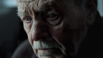 Portrait of Senior Man with Tear, Reflecting on Fading Memories photo