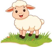 A cheerful cartoon sheep stands on a patch of green grass vector