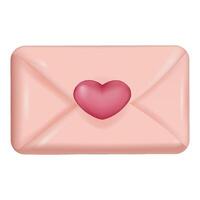 3D envelope with red heart on white background vector