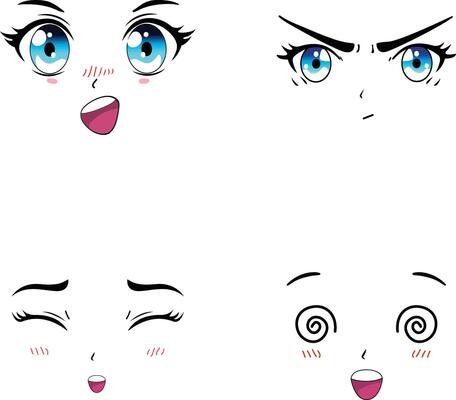 Anime angry face expression isolated on a white background illustration