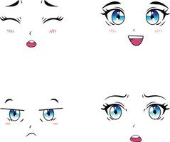 Cute Kawaii face expressions set isolated on a white background illustration vector