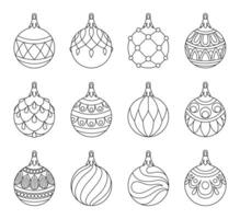 set christmas ball doodle style. Hand drawn black and white isolated globe decorative for christmas trees, new year and christmas bauble coloring page vector