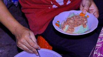 Lenthog Tanjung, a dish made from pieces of lontong, jackfruit, tempeh and tofu photo