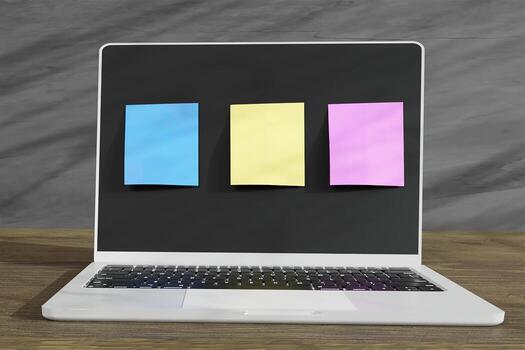 On the working table create from 3D reder program photo