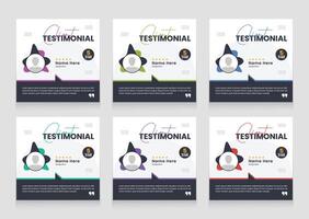 Modern client testimonial banner set with multi color design. social media post carousel template design for seller rating share. vector