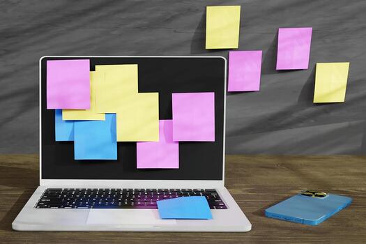 On the working table create from 3D reder program photo