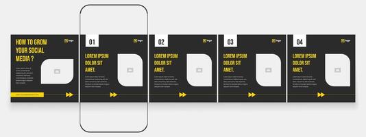 Editable business black carousel post template pack, creative and modern social media carousel template. vector