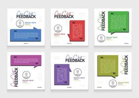 Customer review social media post carousel template design or feedback template pack vector