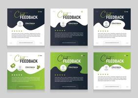 Simple client testimonials bundle. Customer feedback review social media post carousel design template vector
