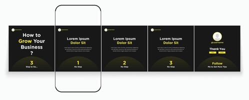 Set of black carousel post, social media carousel post, editable business carousel template vector