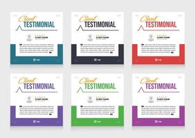 Multicolor client testimonial banner design. customer review social media post template design vector